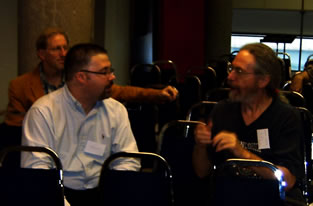 Paul Connolly (L) and Kevin Austin (R) chatting