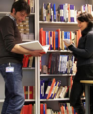 Michelangelo Staffolani and Eva Del Rey examine part of the Michael Gerzon Archive.